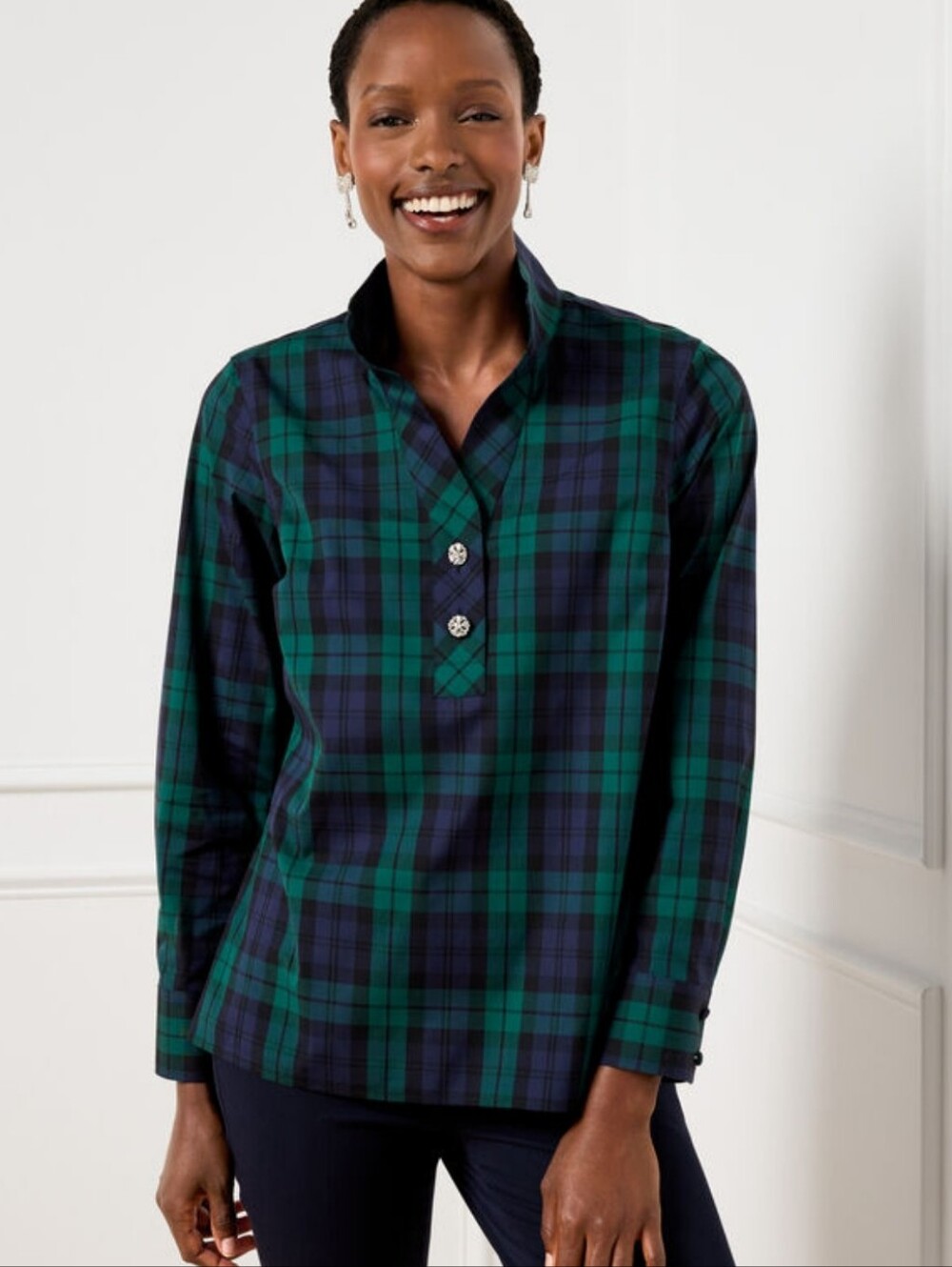 Talbots Plaid Non Iron Popover Blouse